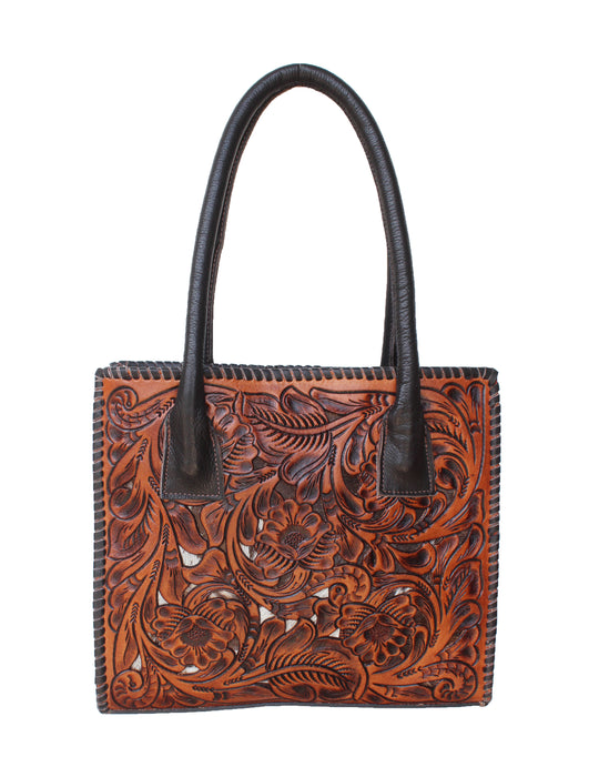 Women's Floral Filigree Cowhide Inlay Leather Purse Shoulder Handbag 18FKH28