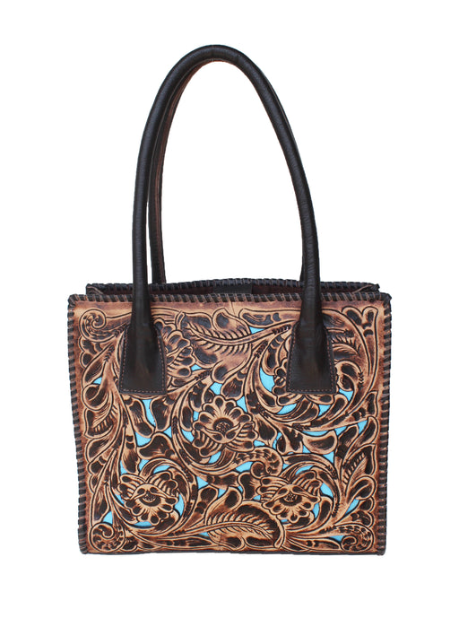 Women's Antique Floral Filigree Turquoise Inlay Leather Purse Shoulder Handbag 18FKH29