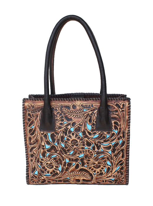 Women's Antique Floral Filigree Turquoise Inlay Leather Purse Shoulder Handbag 18FKH29