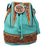 Women's Western Turquoise Pebbled Leather Floral Tooled Drawstring Bucket Bag Purse 18FKH32