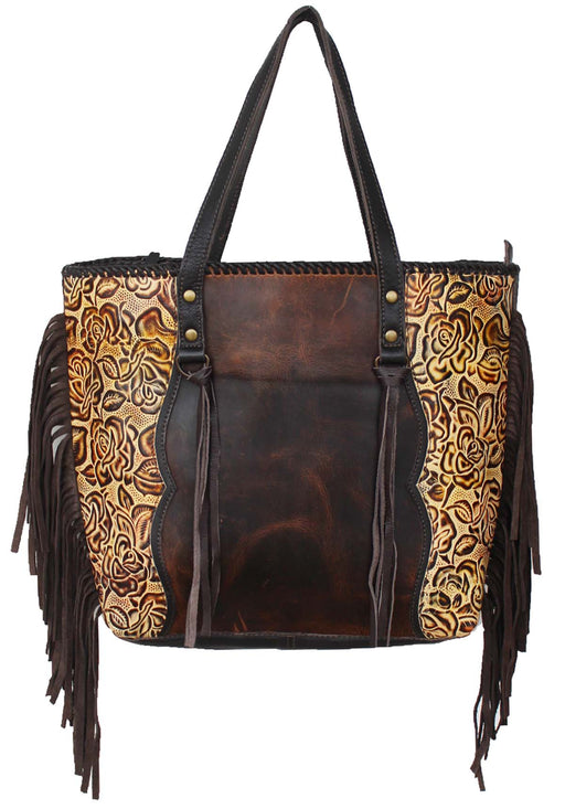 Women's Western Floral Embossed Distressed Leather Tote Purse 18FKH42
