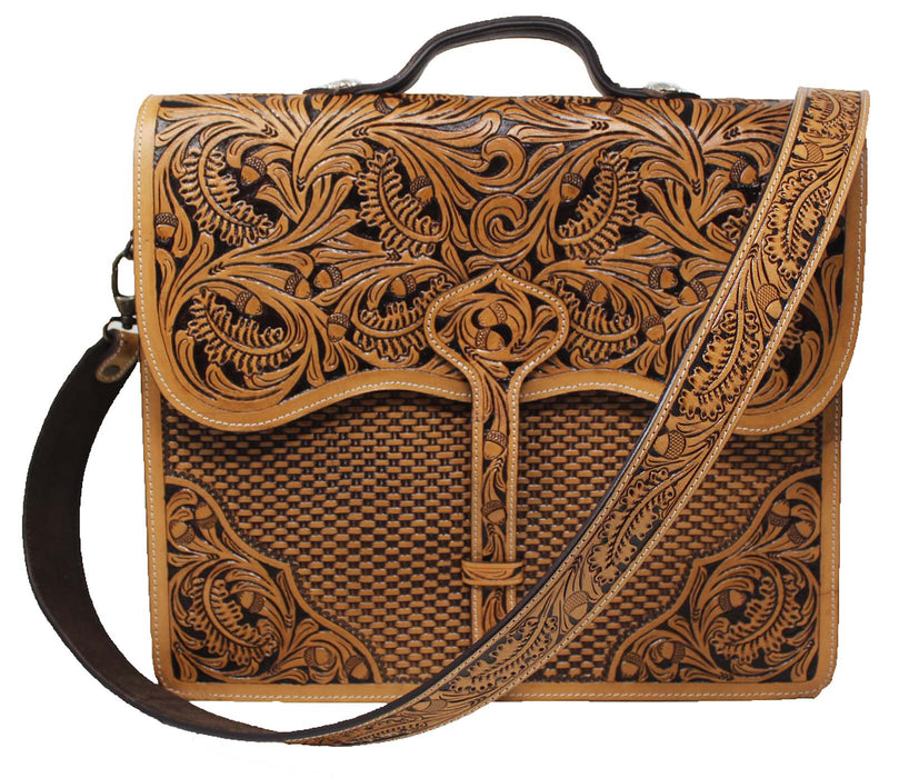 Laptop Western Tooled Genuine Leather Business art Binder Portfolio Padfolio Bag 18FKMPortfolio