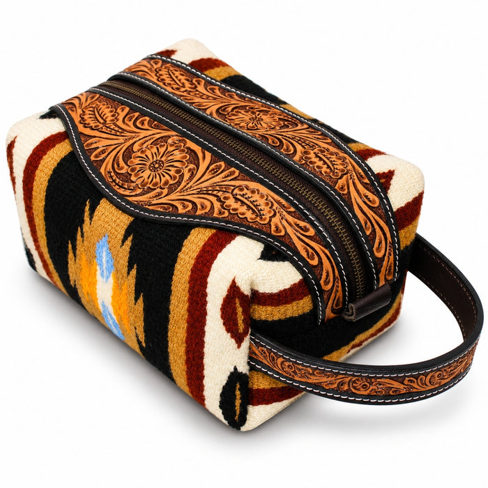 Men Women Western Wool Floral Tooled Leather Travel Toiletry Dopp Kit Bag 18FKTDopp