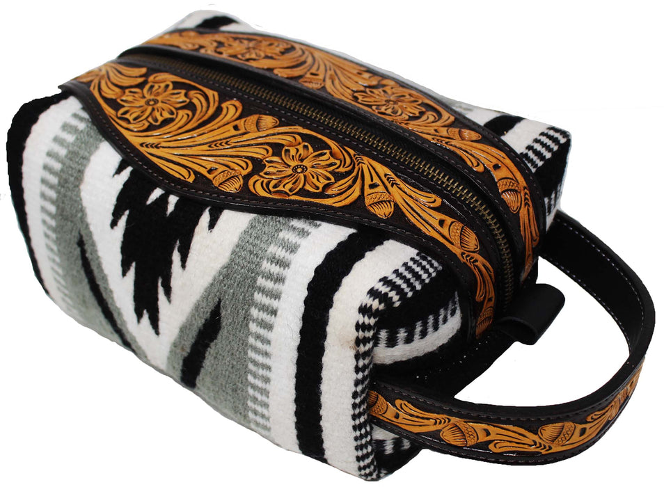 Men Women Western Wool Floral Tooled Leather Travel Toiletry Dopp Kit Bag 18FKTDopp