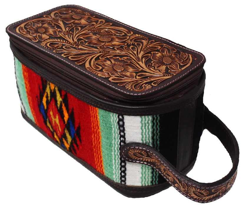 Men Women Western Wool Floral Tooled Leather Travel Toiletry Dopp Kit Bag 18FKTDopp