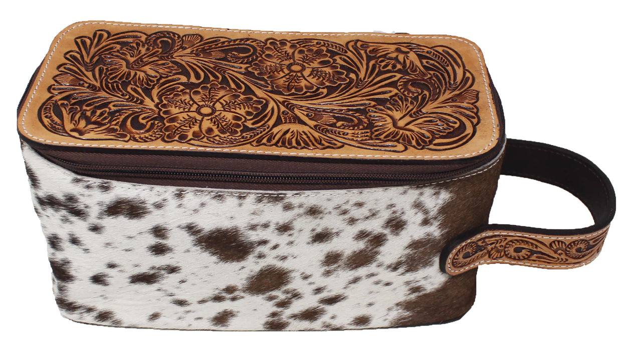 Men Women Western Wool Floral Tooled Leather Travel Toiletry Dopp Kit Bag 18FKTDopp