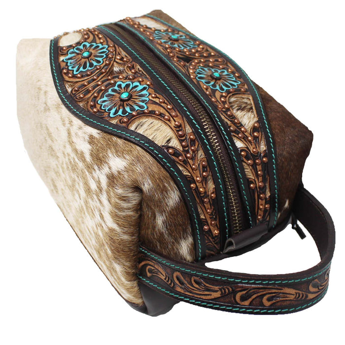 Men Women Western Wool Floral Tooled Leather Travel Toiletry Dopp Kit Bag 18FKTDopp