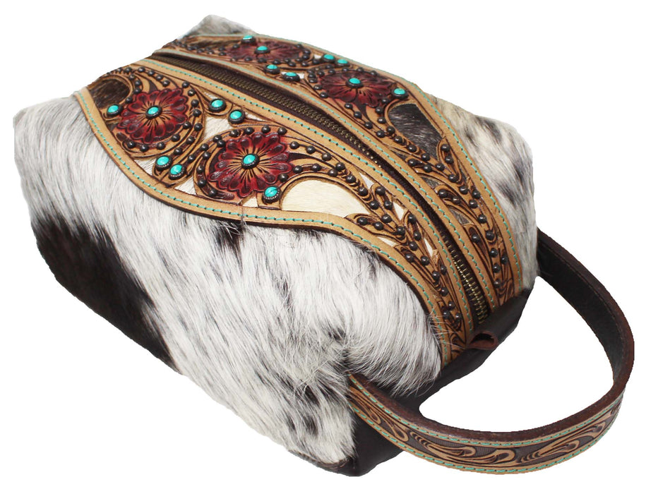 Men Women Western Wool Floral Tooled Leather Travel Toiletry Dopp Kit Bag 18FKTDopp