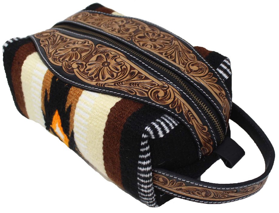 Men Women Western Wool Floral Tooled Leather Travel Toiletry Dopp Kit Bag 18FKTDopp