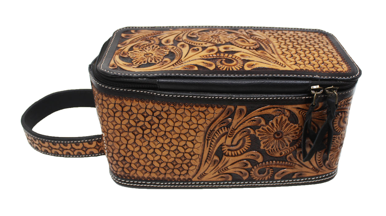Men Women Western Wool Floral Tooled Leather Travel Toiletry Dopp Kit Bag 18FKTDopp