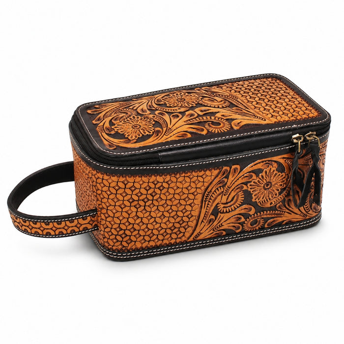 Men Women Western Wool Floral Tooled Leather Travel Toiletry Dopp Kit Bag 18FKTDopp