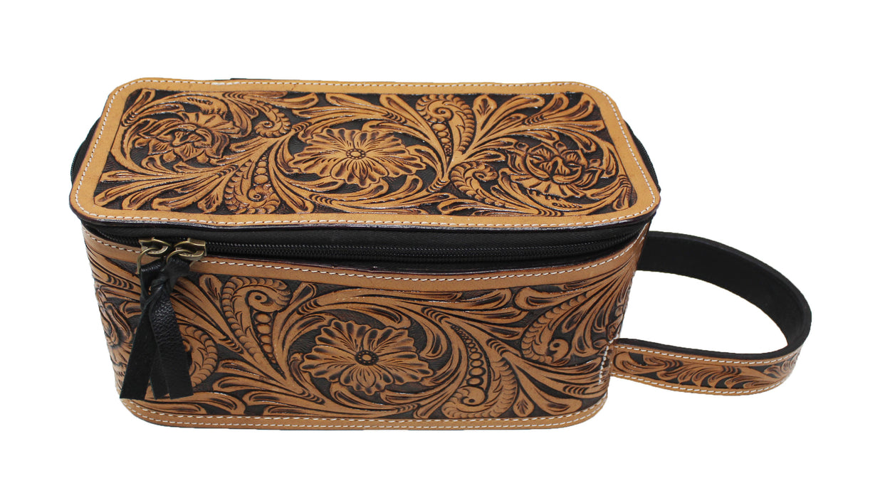 Men Women Western Wool Floral Tooled Leather Travel Toiletry Dopp Kit Bag 18FKTDopp
