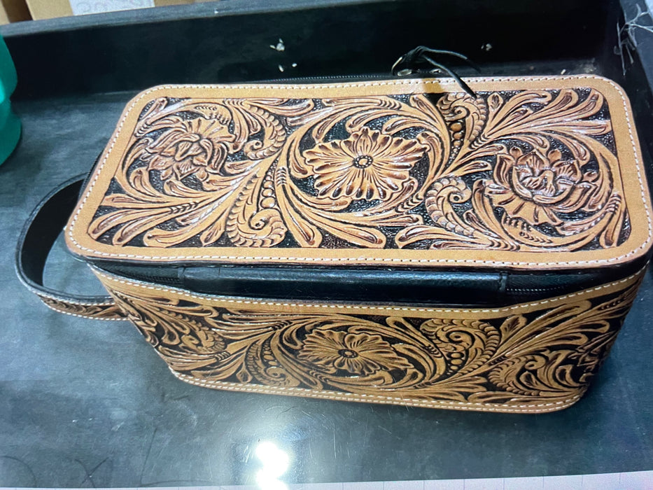 Men Women Western Wool Floral Tooled Leather Travel Toiletry Dopp Kit Bag 18FKTDopp