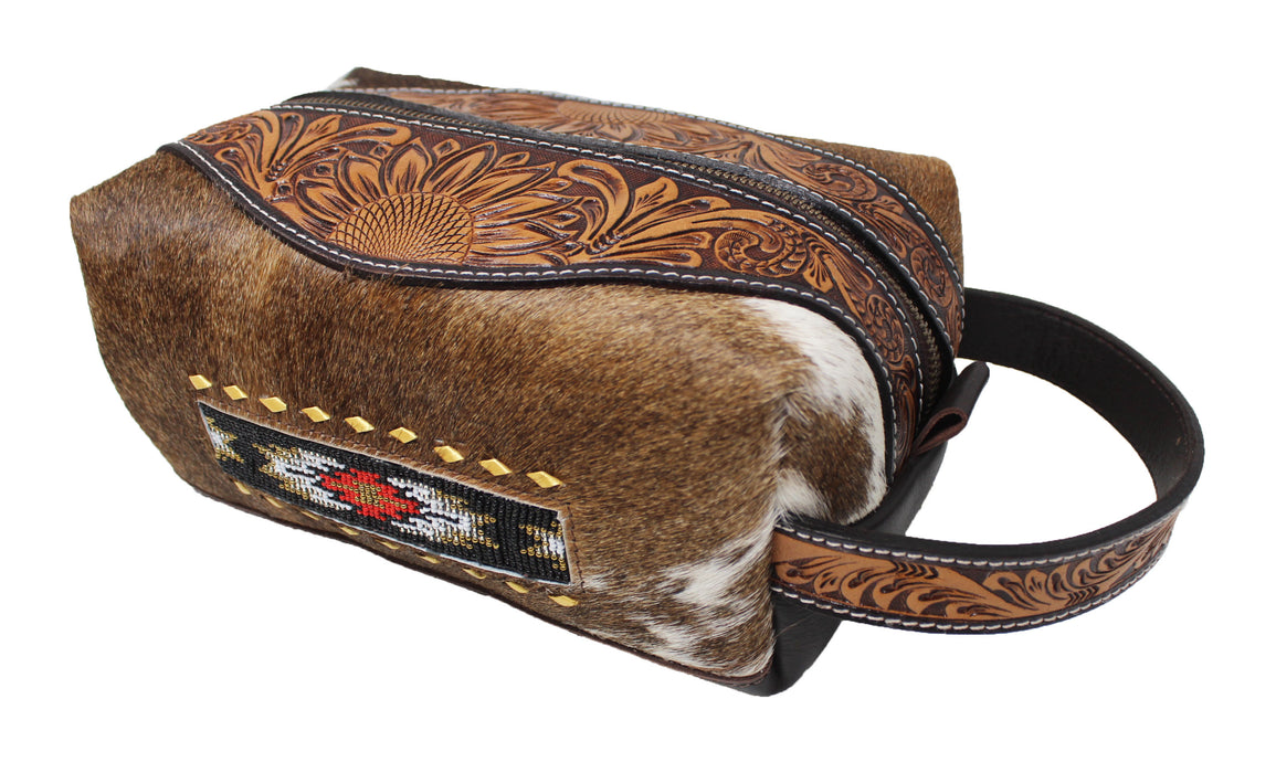 Men Women Western Wool Floral Tooled Leather Travel Toiletry Dopp Kit Bag 18FKTDopp
