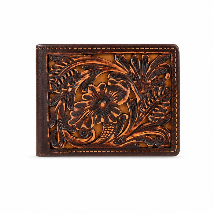Challenger Bifold Leather Wallet Embossed Floral Design Slim Compact Durable Brown 18FKW100B