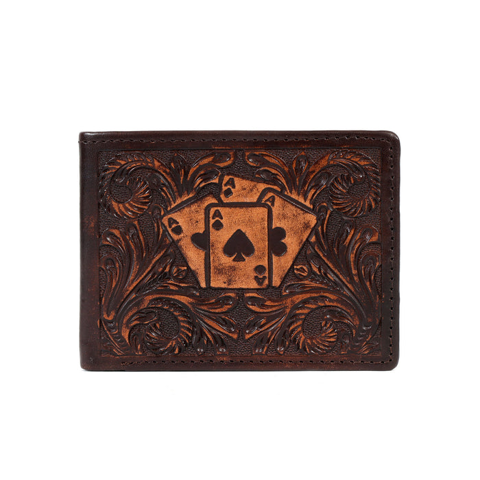 Challenger Men’s Bifold Leather Wallet Handcrafted Embossed Card Design Slim Compact Brown 18FKW101B