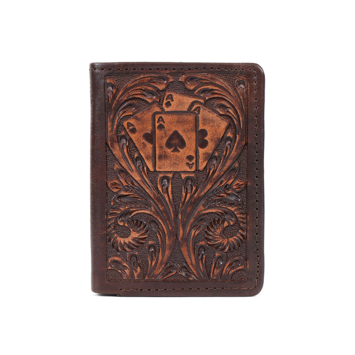 Challenger Men’s Trifold Leather Wallet Handcrafted Embossed Card Design Compact Brown 18FKW101T