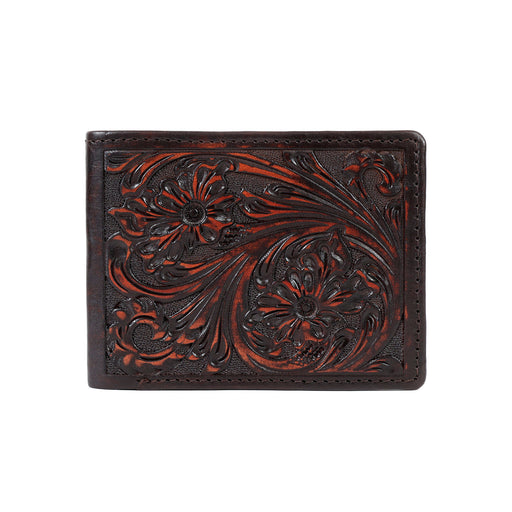 Challenger Bifold Leather Wallet Floral Embossed Handcrafted Slim Compact Brown 18FKW104B