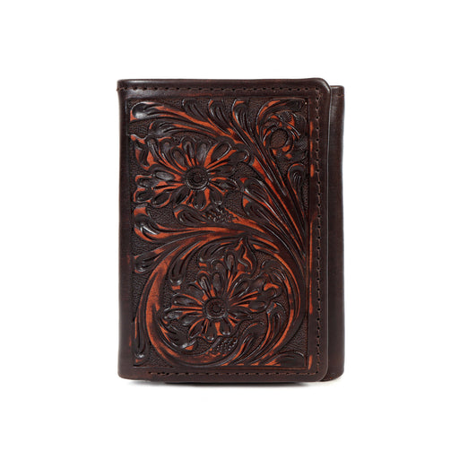 Challenger Trifold Leather Wallet Floral Embossed Compact Multi Fold Brown 18FKW104T