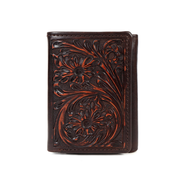 Challenger Trifold Leather Wallet Floral Embossed Compact Multi Fold Brown 18FKW104T