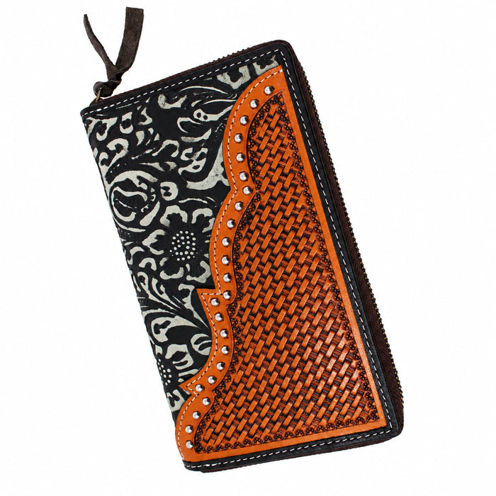 Women's Western Tooled Leather Zippered Wallet Clutch Christmas Gift 18FKClutchZipper