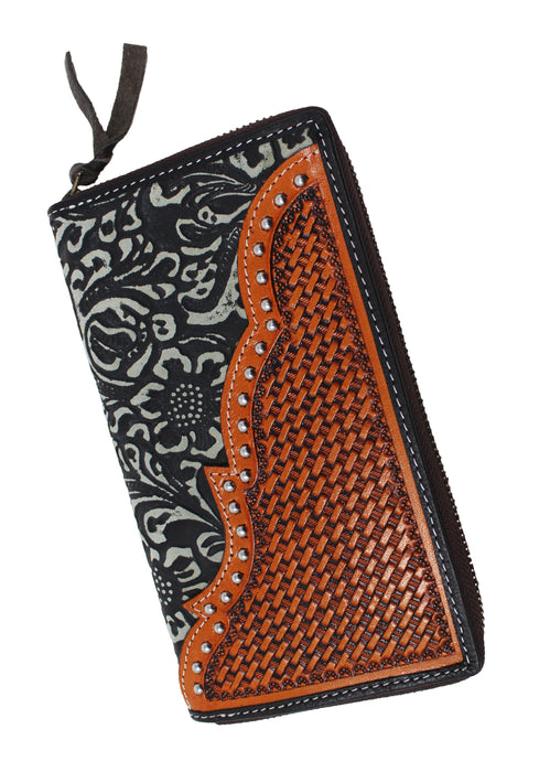 Women's Western Tooled Leather Zippered Wallet Clutch Christmas Gift 18FKClutchZipper