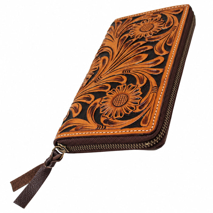 Women's Western Tooled Leather Zippered Wallet Clutch Christmas Gift 18FKClutchZipper