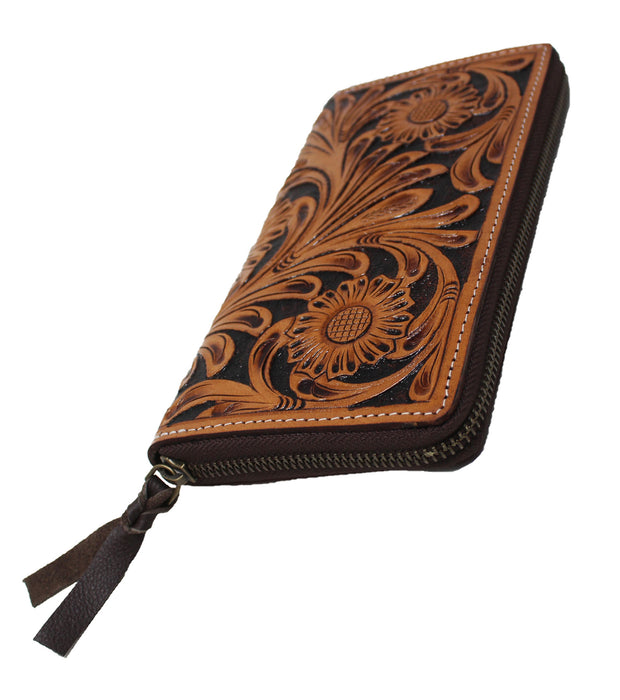 Women's Western Tooled Leather Zippered Wallet Clutch Christmas Gift 18FKClutchZipper