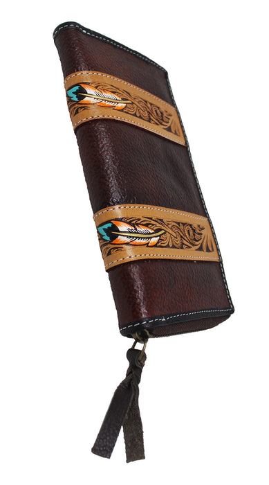 Women's Western Tooled Leather Zippered Wallet Clutch Christmas Gift 18FKClutchZipper