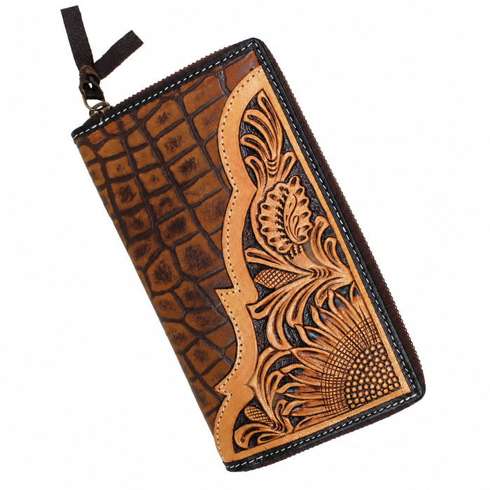 Women's Western Tooled Leather Zippered Wallet Clutch Christmas Gift 18FKClutchZipper