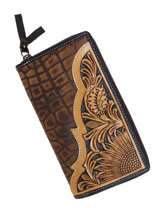 Women's Western Tooled Leather Zippered Wallet Clutch Christmas Gift 18FKClutchZipper