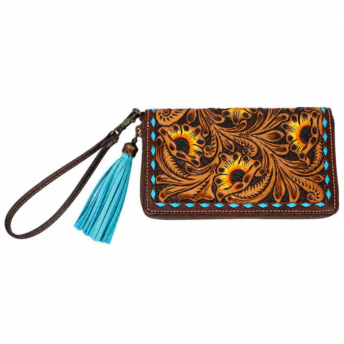 Women's Western Tooled Leather Zippered Wallet Clutch Christmas Gift 18FKClutchZipper
