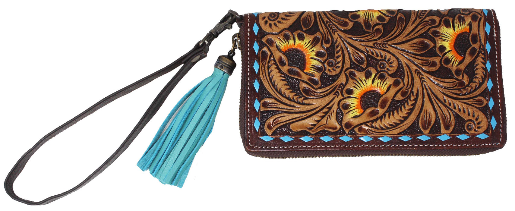 Women's Western Tooled Leather Zippered Wallet Clutch Christmas Gift 18FKClutchZipper