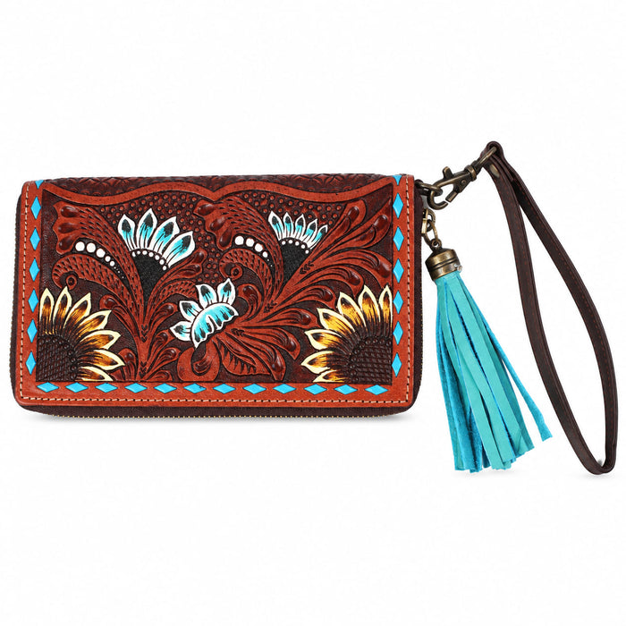 Women's Western Tooled Leather Zippered Wallet Clutch Christmas Gift 18FKClutchZipper
