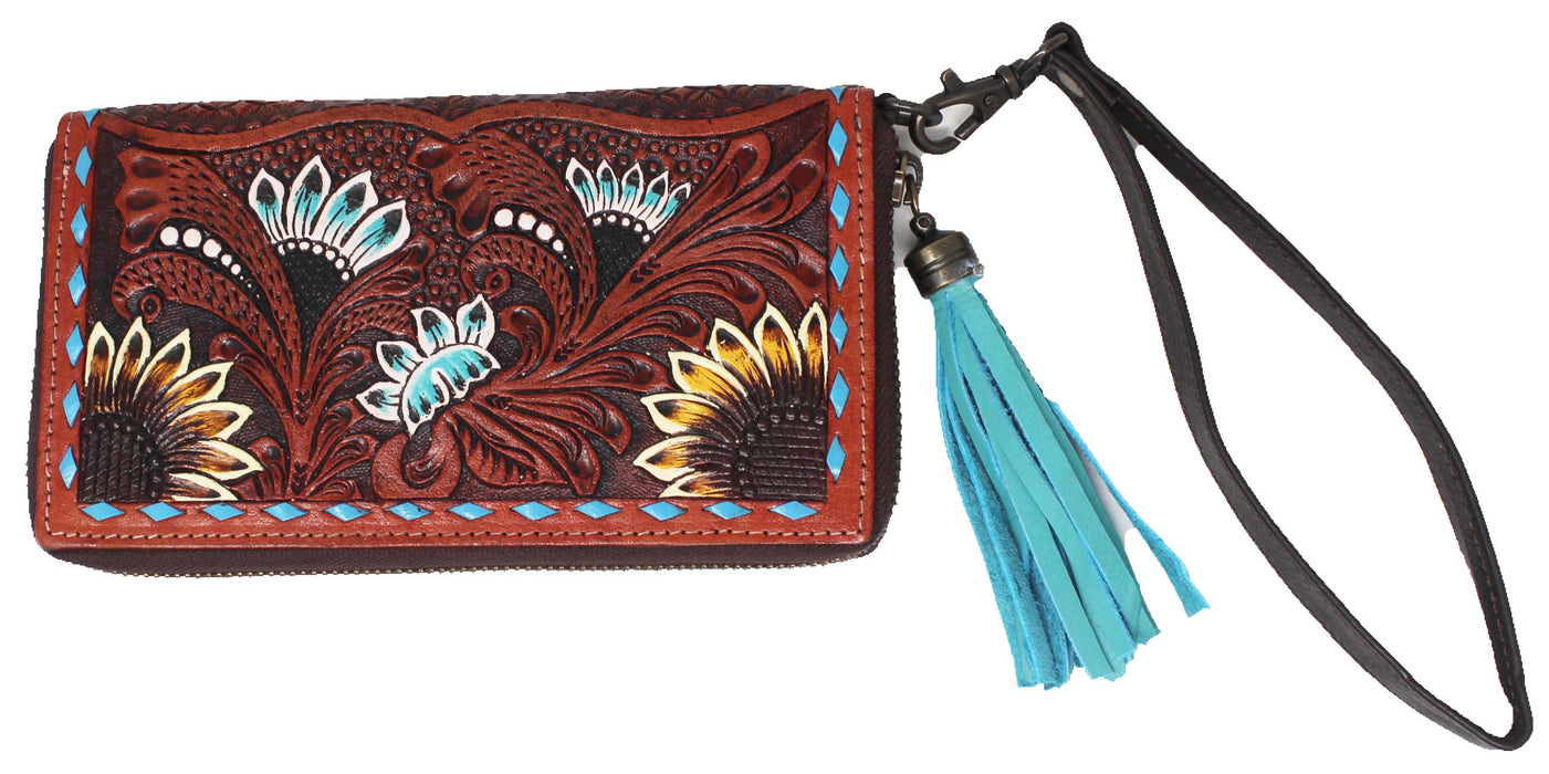 Women's Western Tooled Leather Zippered Wallet Clutch Christmas Gift 18FKClutchZipper