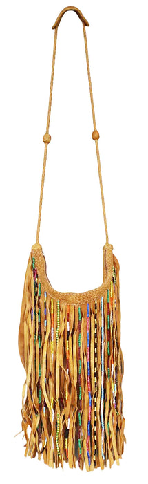 Challenger Women’s Western Fringe Crossbody Bag – Genuine Leather with Multicolor Beaded Fringe | Boho Western Shoulder Purse | 12.5" L x 15" H | 18GAH01TN