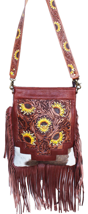 Women's Cowhide Western Floral Tooled Leather Crossbody Shoulder Bag 1 —  Challenger