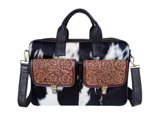 Challenger Cowhide Western Floral Tooled Pebbled Leather Business Portfolio Messenger Bag 18QSM01