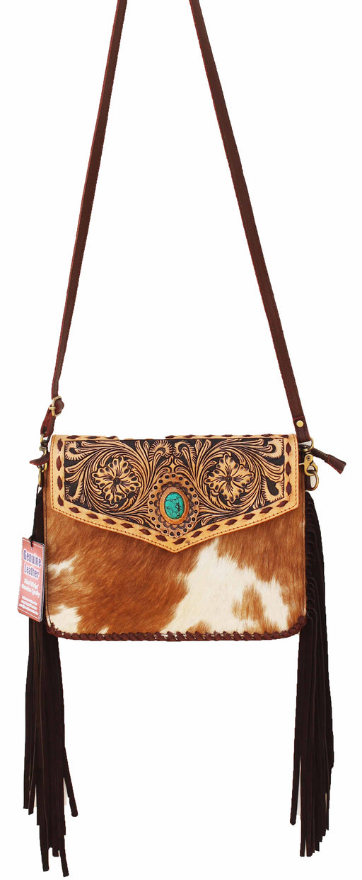 Women's Cowhide Western Floral Tooled Leather Shoulder Purse Handbag 18RAH03