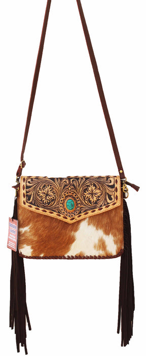 Women's Cowhide Western Floral Tooled Leather Shoulder Purse Handbag 18RAH03