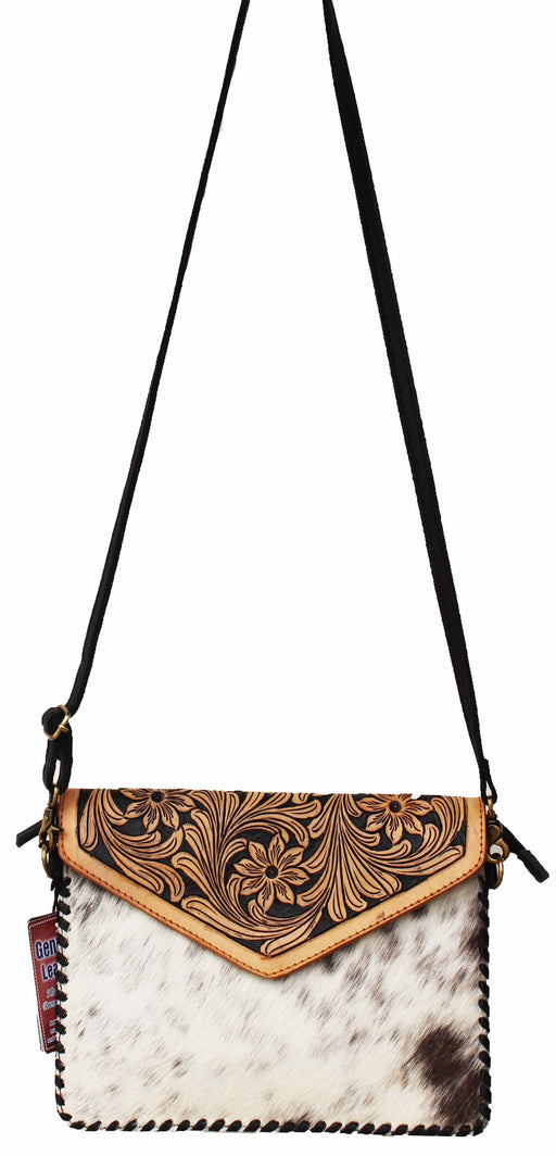 Women's Cowhide Western Floral Tooled Leather Shoulder Purse Handbag 18RAH06