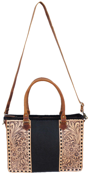 Women's Western Floral Tooled Embossed Leather Shoulder Handbag Tote 18RAH10