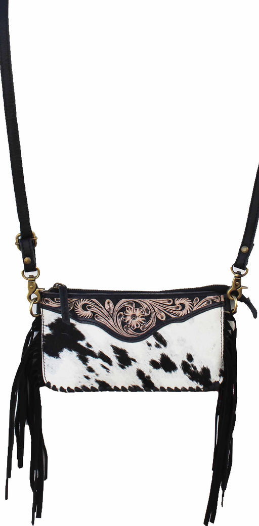 Leather & Cowhide Western Floral Tooled Leather Crossbody Shoulder Bag 18RAH30BK