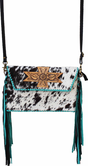 Cowhide & Leather Crossbody Bag Floral Tooled Leather Cow Shoulder 18RAH32TR