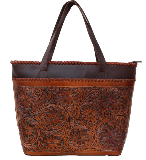 Women's Western Floral Tooled Leather Laced Shoulder Purse Handbag 18RAH33BR