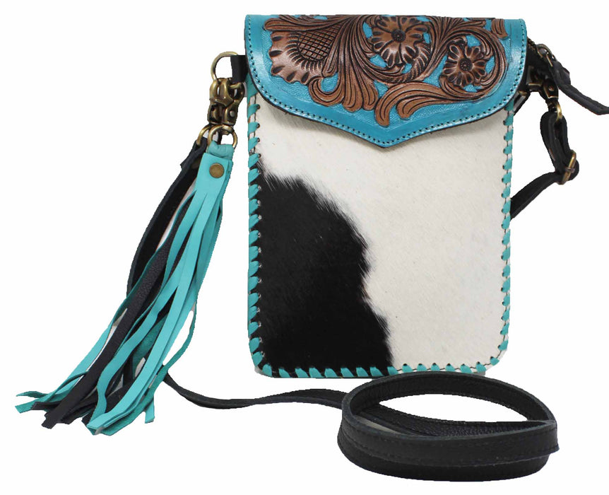 Women's Cowhide Western Floral Tooled Leather Crossbody Shoulder Pouch 18RAH34
