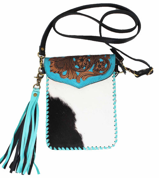Women's Cowhide Western Floral Tooled Leather Crossbody Shoulder Pouch 18RAH34