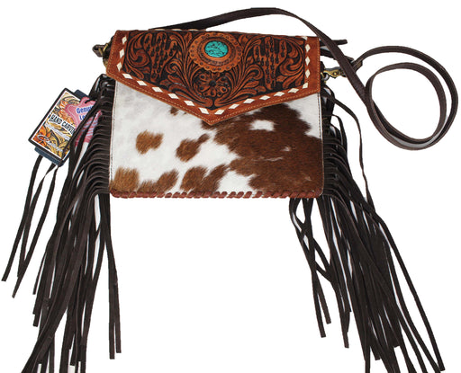 Women's Cowhide Western Cactus Tooled Leather Shoulder Purse Handbag 18RAH38