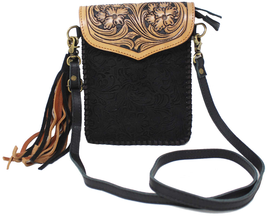 Women's Western Floral Tooled Embossed Leather Crossbody Shoulder Pouch 18RAH40
