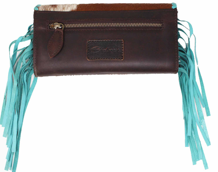 Women's Western Cowhide Turquoise Laced Floral Tooled Leather Wallet 18RAW01